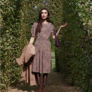 Rouje Brown Leopard Print Midi Dress